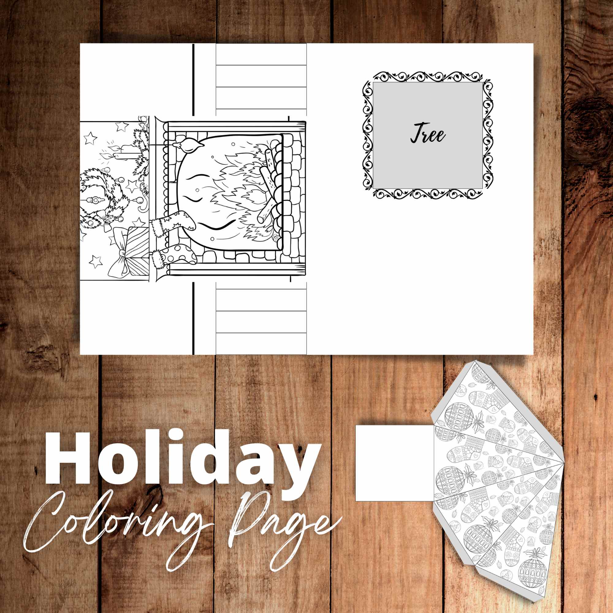 Holiday coloring page christmas tree and fireplace made by teachers