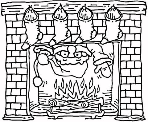 Santa ing out of the christmas fireplace coloring page free printable coloring pages