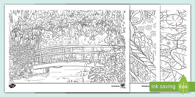 Monet artwork colouring pages