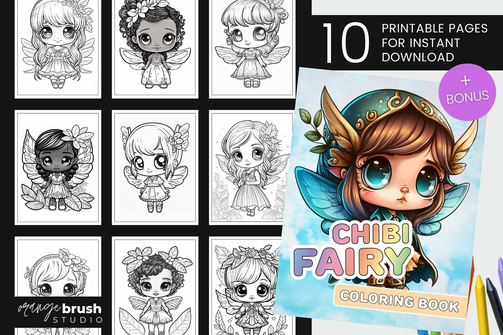 Fairies coloring book printable kids coloring page bundle