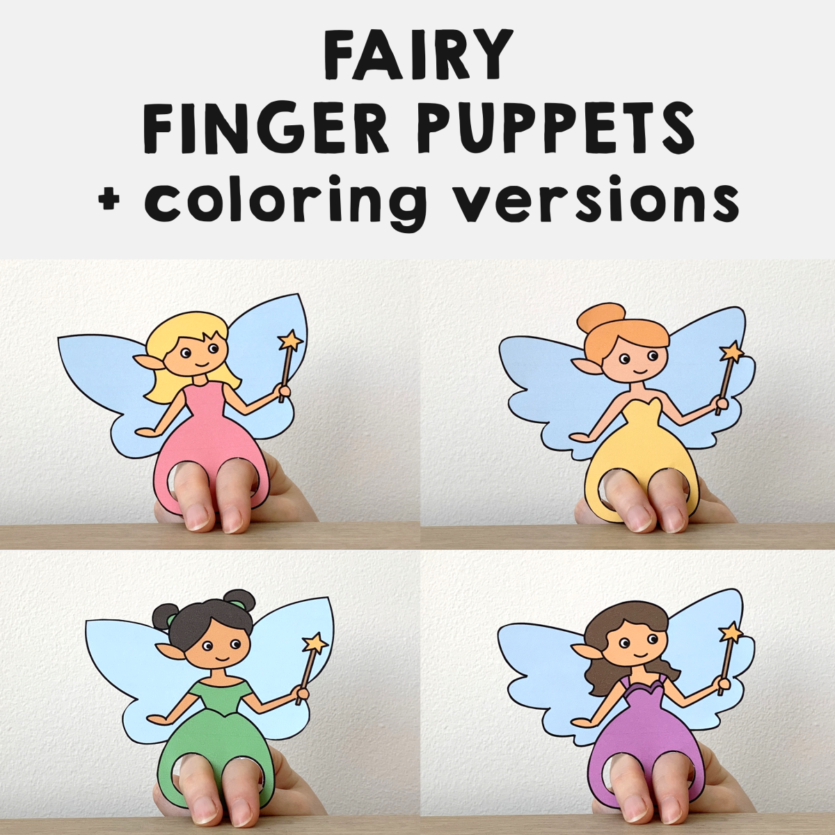 Fairy finger puppets printable fairytale coloring paper craft activity play made by teachers