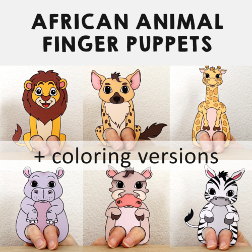 African animals finger puppets printable coloring paper craft activity templates made by teachers
