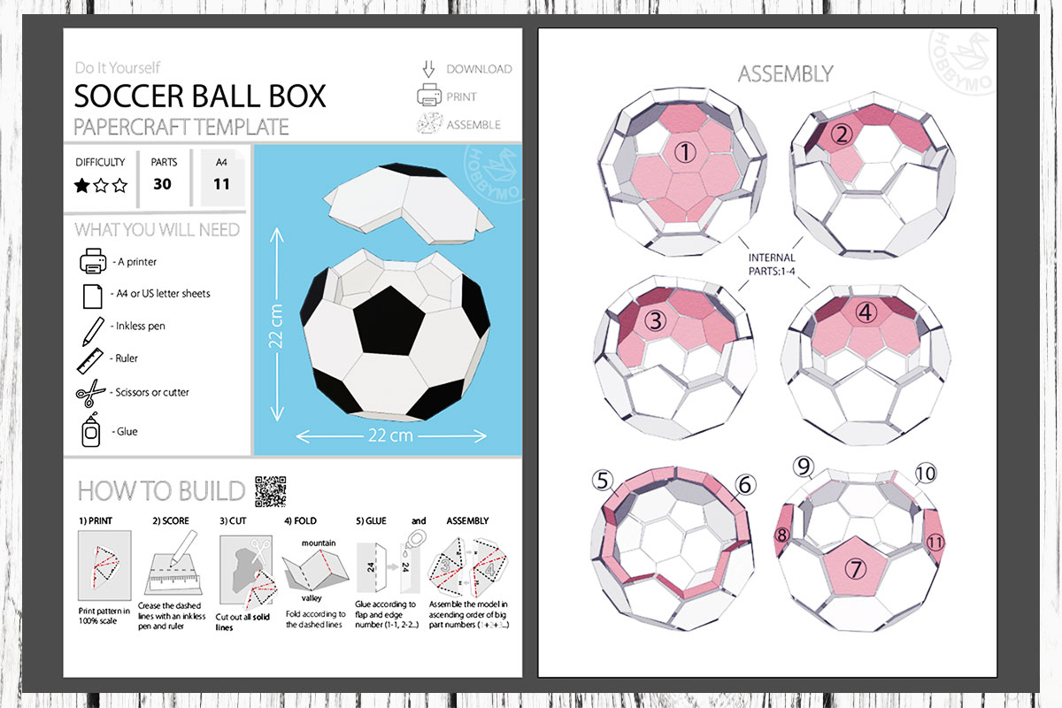 Soccer ball box d papercraft template