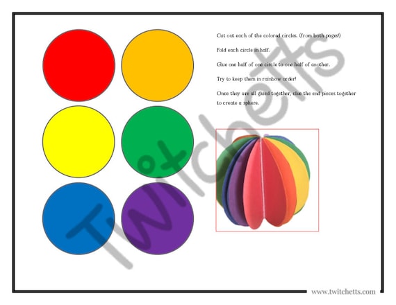 D sphere craft template to help kids learn rainbow colors printable rainbow activity preschool craft classroom decoration paper sphere