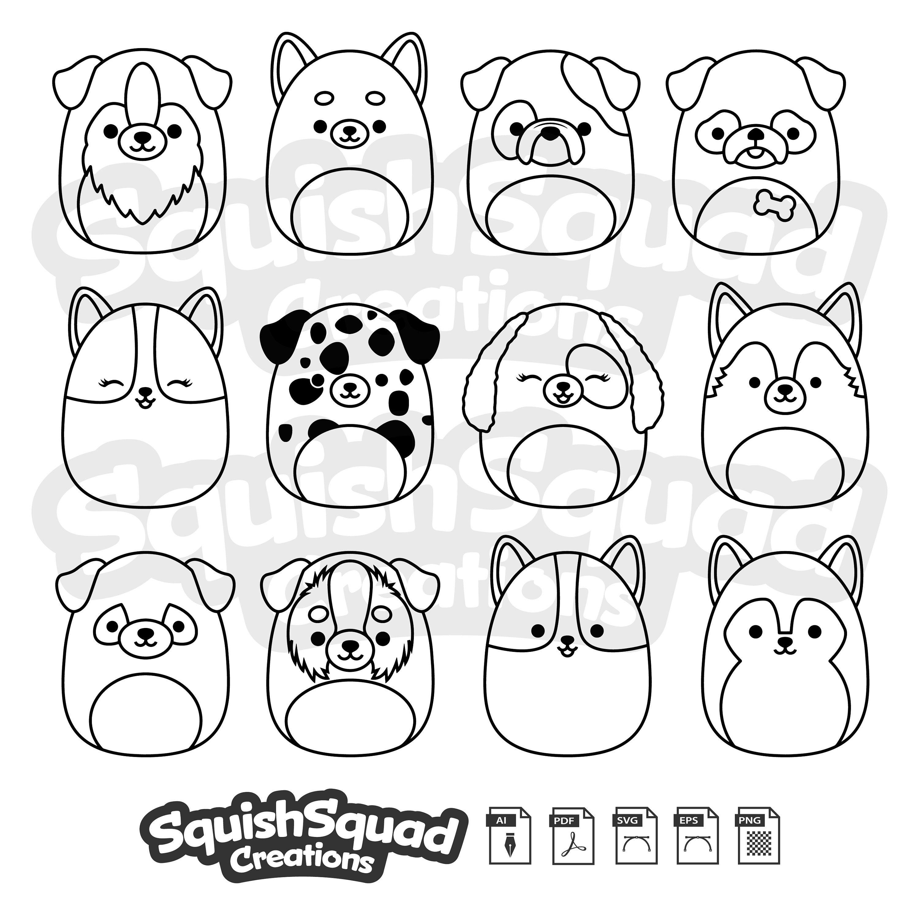 Cute squishmallows silhouettes svg eps ai png pdf download squish squad creations files for cricut machines tshirts stickers vinyl