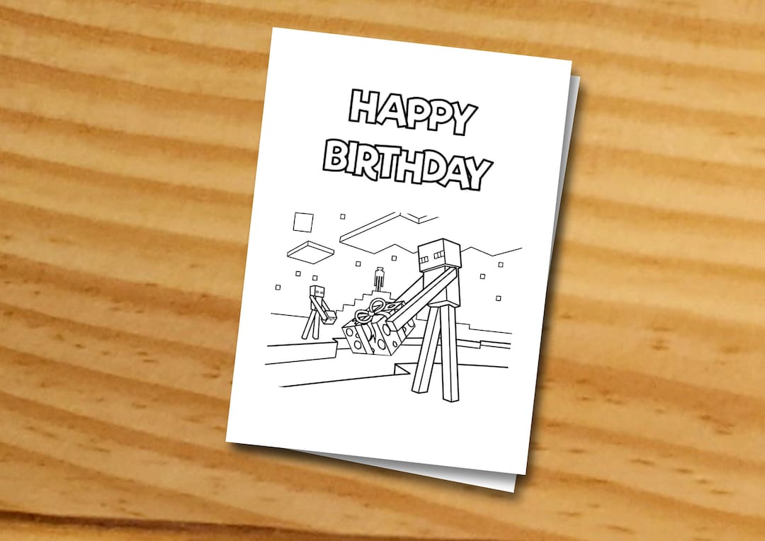 Minecraft birthday card printable minecraft coloring boys birthday card kids birthday card digital kids card enderman coloring card