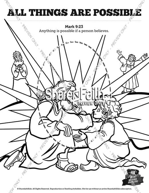Mark all things are possible sunday school coloring pages â