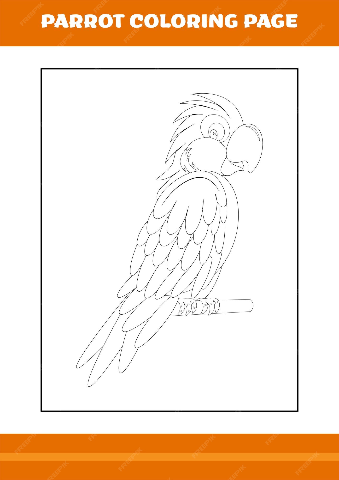 Premium vector cute parrot coloring book line art design for kids printable coloring page