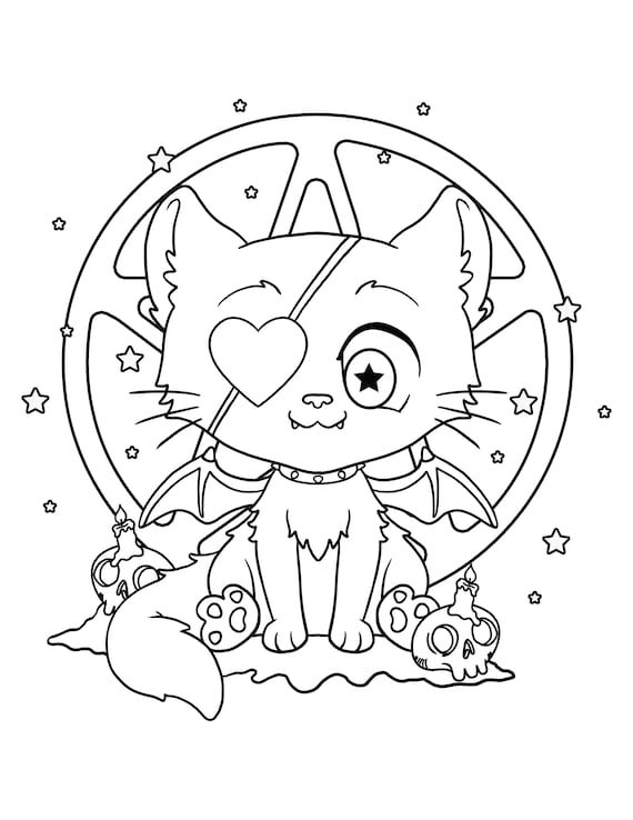 Pastel goth scary cat pastel goth coloring pages creepy kawaii printable digital pdf download