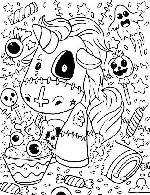 Premium vector cute and creepy kawaii pastel goth adult coloring page