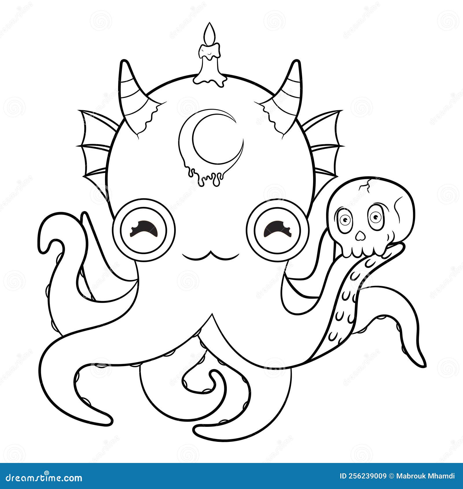 Cute creepy kawaii pastel goth octopus coloring page stock vector