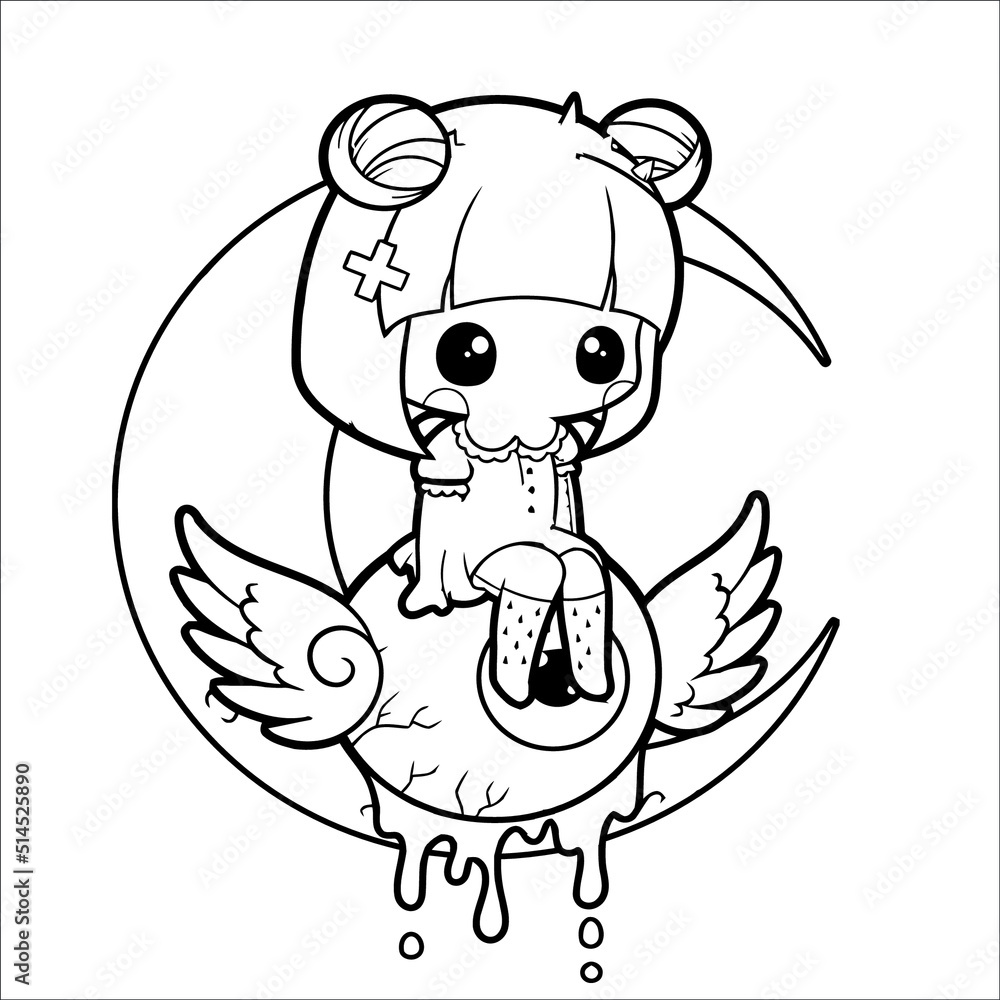 Pastel goth coloring page for kids creepy kawaii coloring page coloring page creepy page