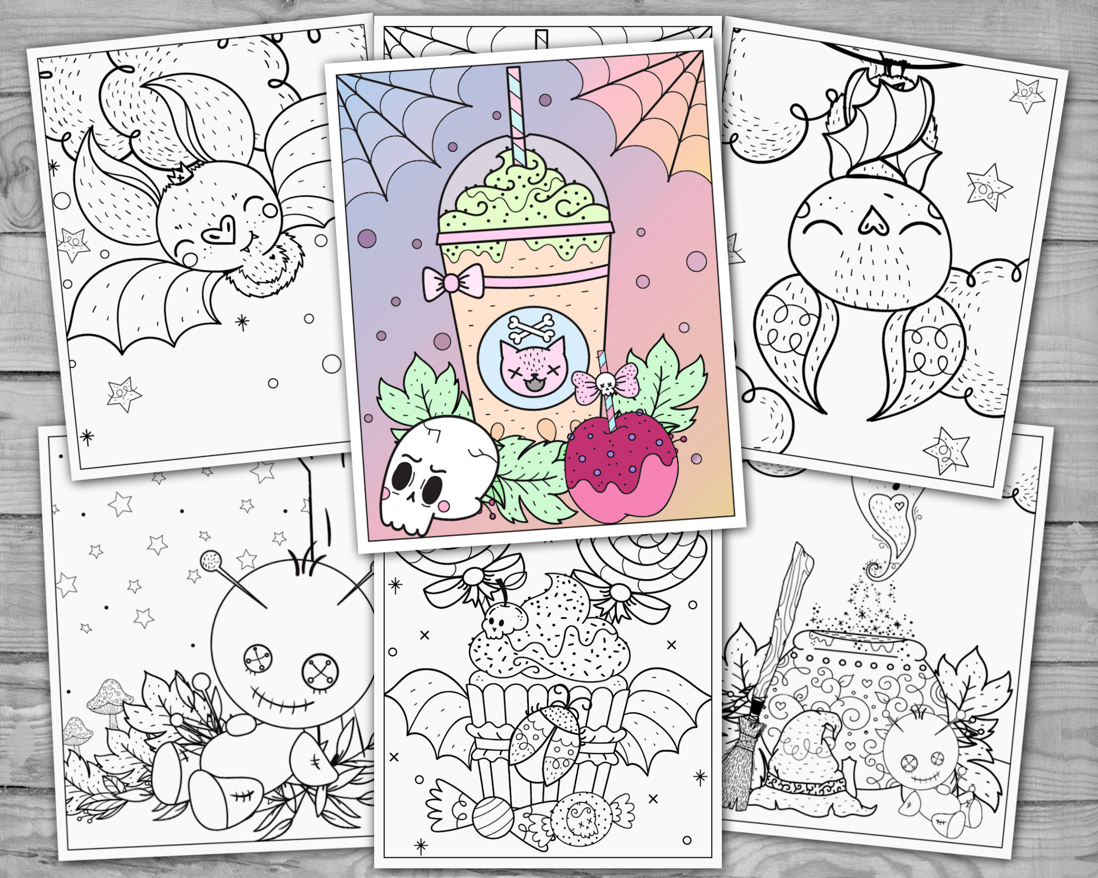 Printable kawaii pastel goth coloring sheets creepy cute coloring pages diy pdf coloring book for kids and adults