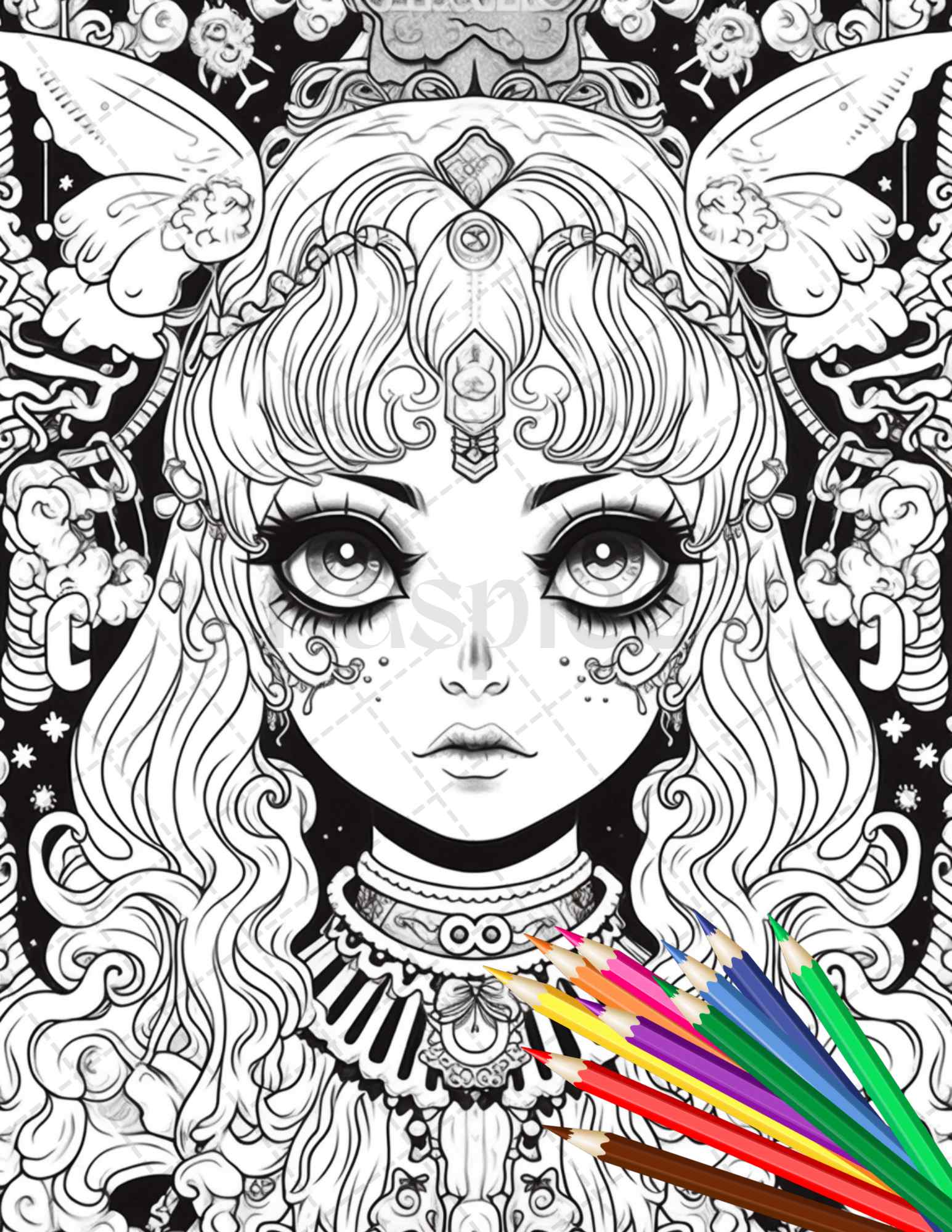 Creepy kawaii pastel goth coloring pages printable for adults gray â coloring