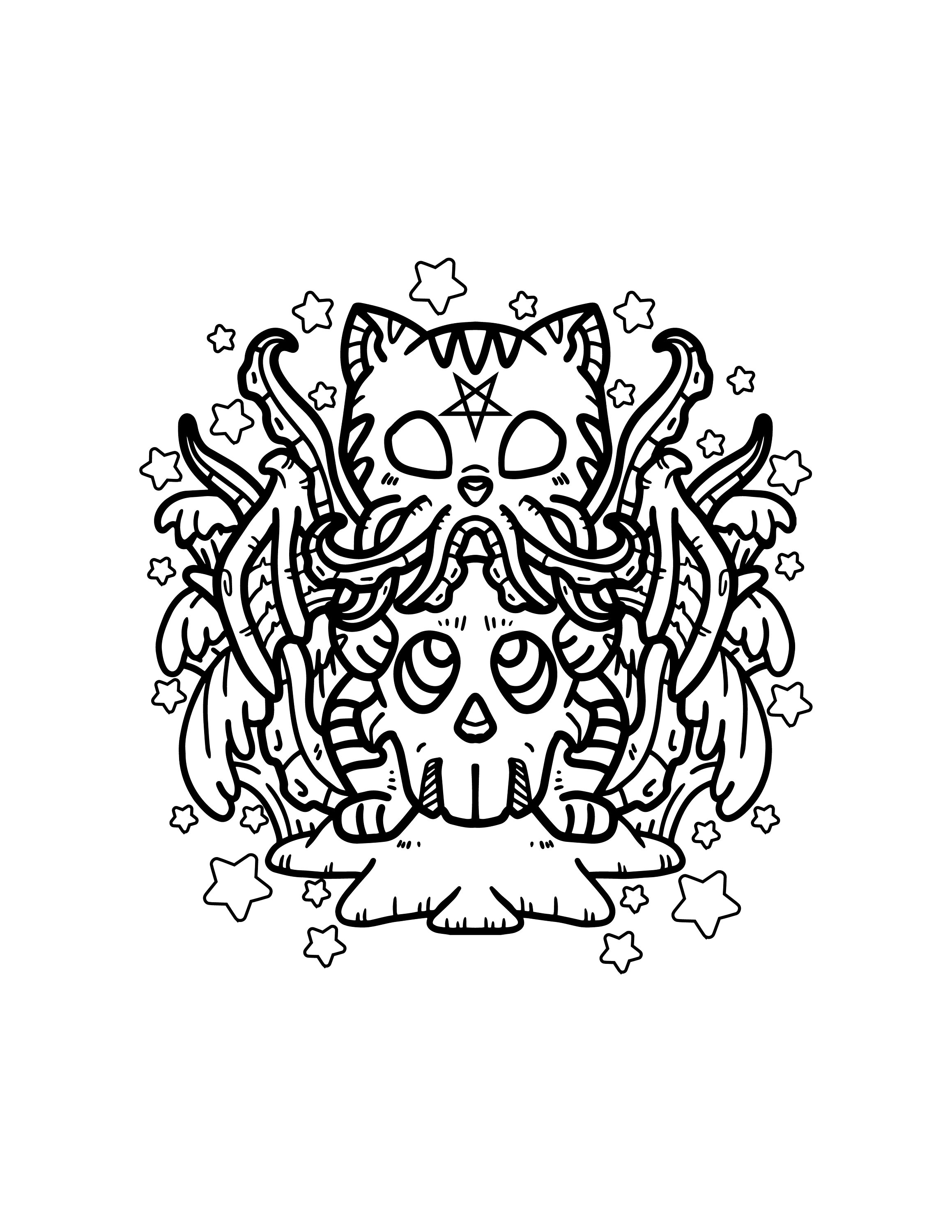 Pastel goth demon cat pastel goth coloring pages creepy kawaii printable digital pdf download