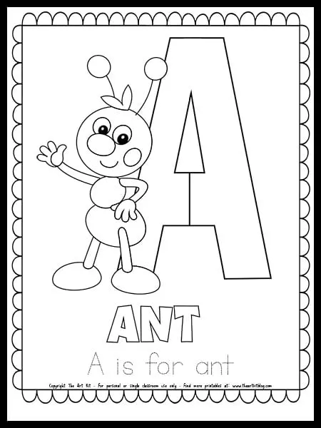 Letter a is for anthill free printable coloring page â the art kit