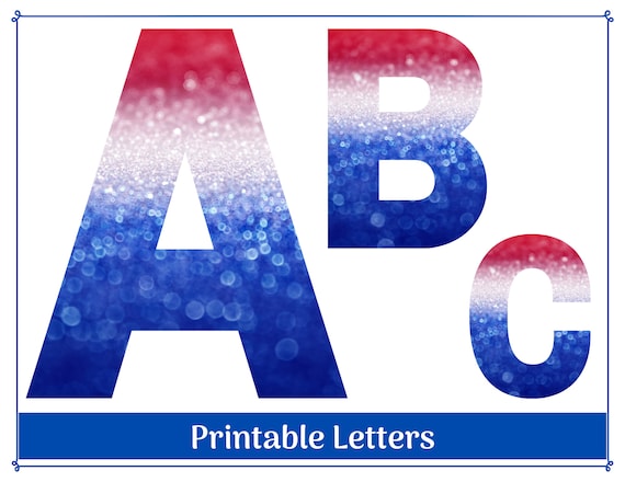 Patriotic red white and blue alphabet letter and number clip art printable uppercase a