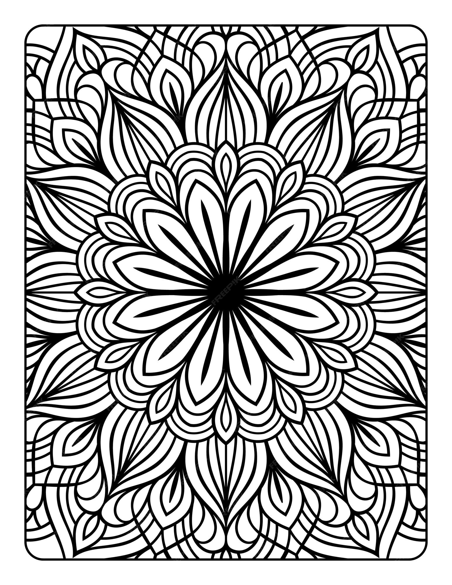 Premium vector mandala floral pattern coloring page for adults relaxation mandala coloring pages