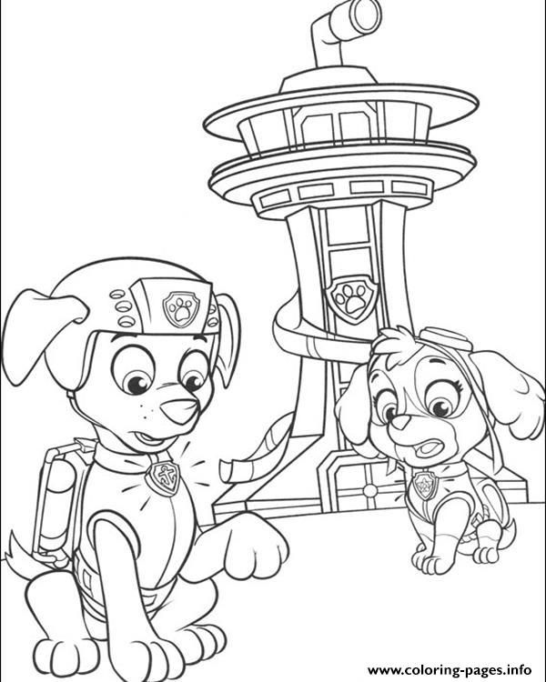 Print paw patrol skye and zuma behind a tower coloring pages pagine da colorare disney disegni pagine da colorare per bambini