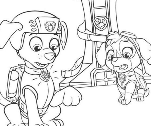 Paw patrol skye and zuma behind a tower skye paw patrol paw patrol coloring paw patrol