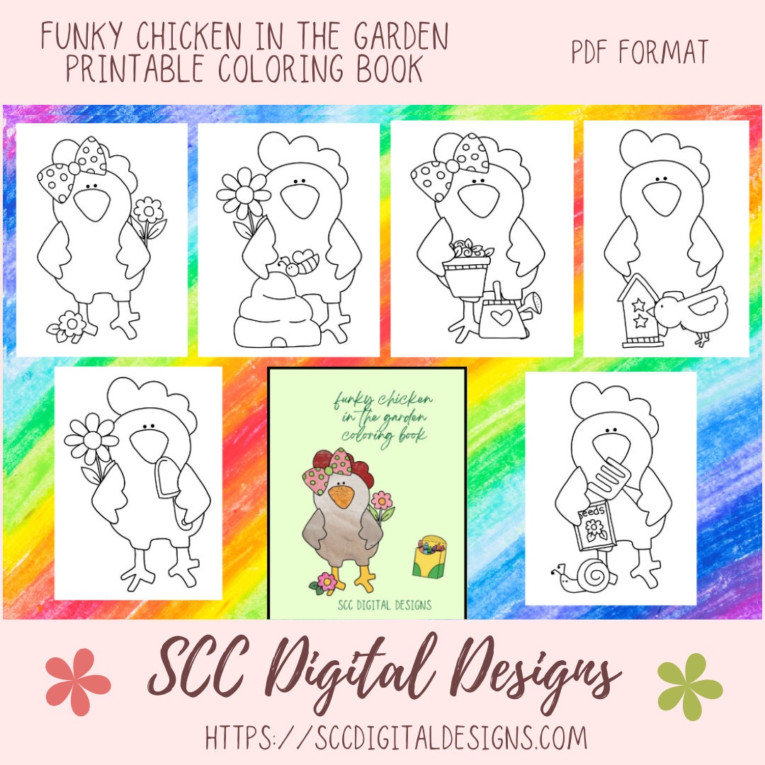 Funky chicken kids coloring book digital preschool garden coloring pa â scc digital designs