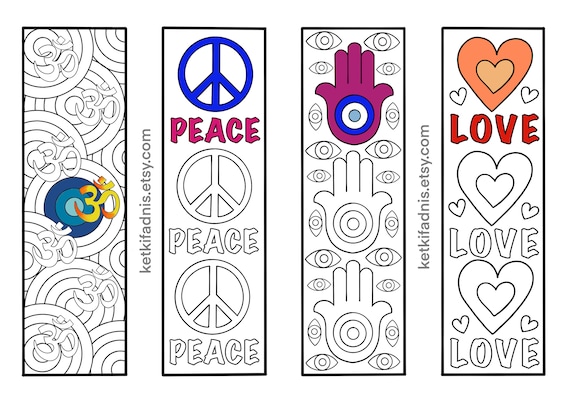 Om peace hamsa love coloring bookmarks bookmarks coloring page instant pdf download digital download printable coloring page