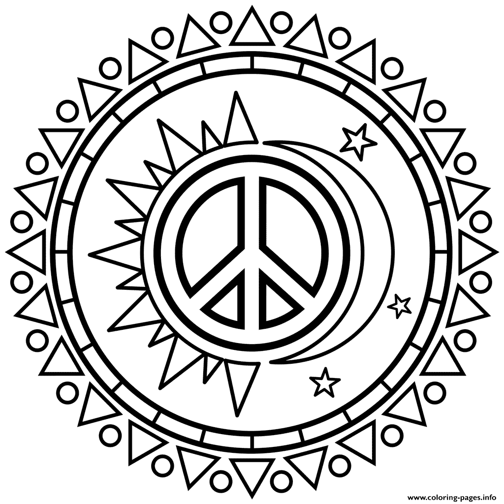 Sun and moon peace sign to color coloring page printable