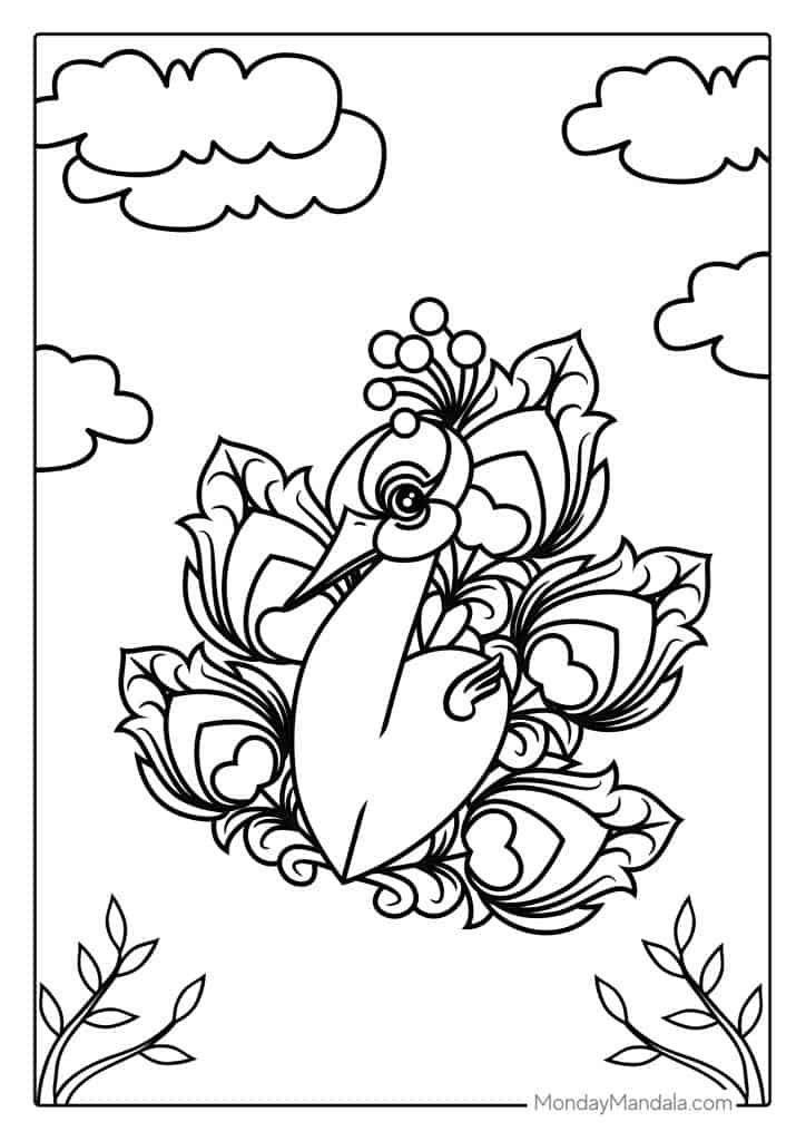 Peacock coloring pages free pdf printables
