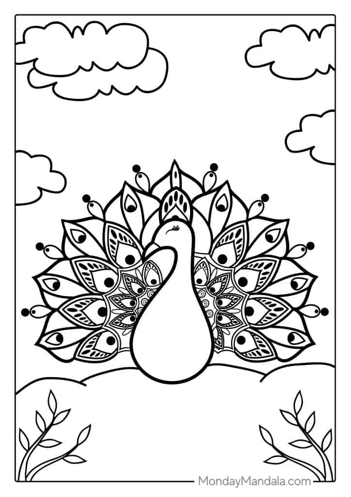 Peacock coloring pages free pdf printables