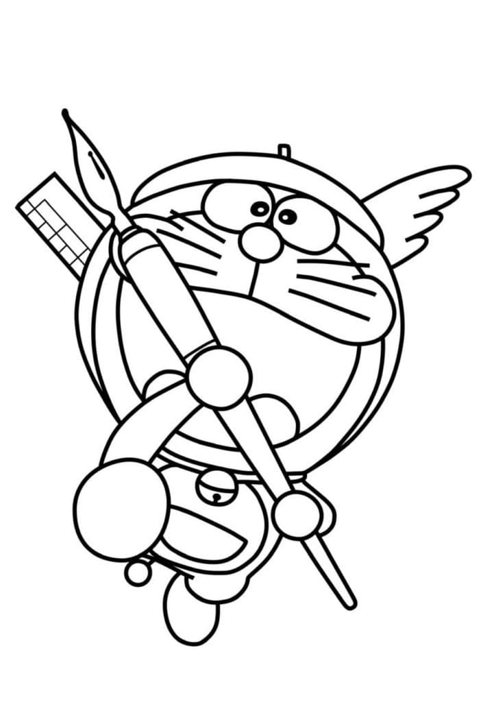 Doraemon with a pen coloring page