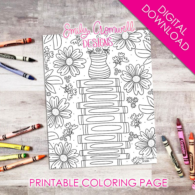 Book stack coloring page jpeg digital download â emily cromwell designs