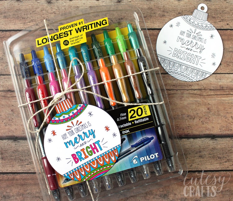 Printable coloring page gift tags with pilot pen