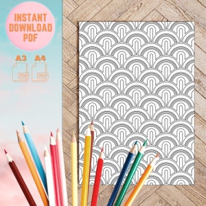 Retro theme seamless pdf coloring symmetrical therapeutic calming patterns meditation activity art therapy instant download