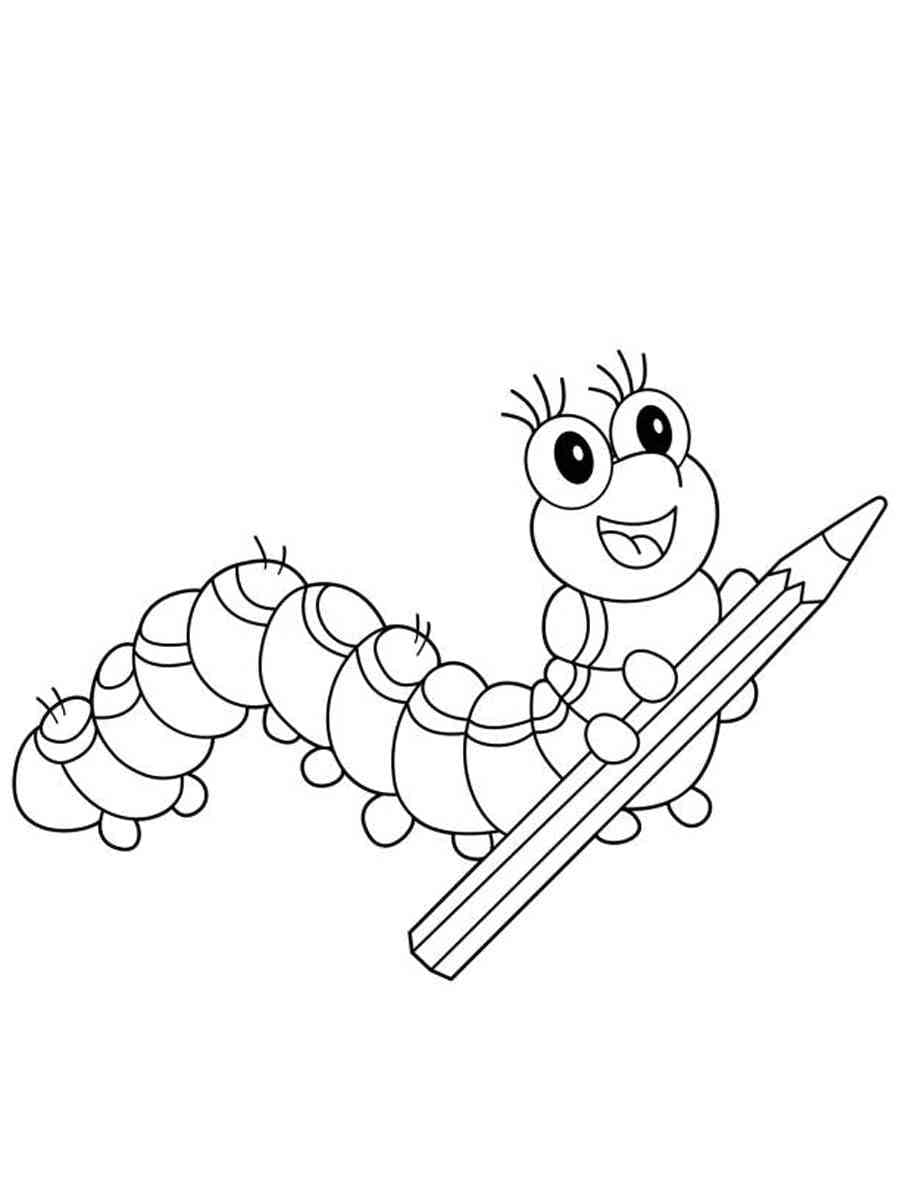 Caterpillar and a pencil coloring page