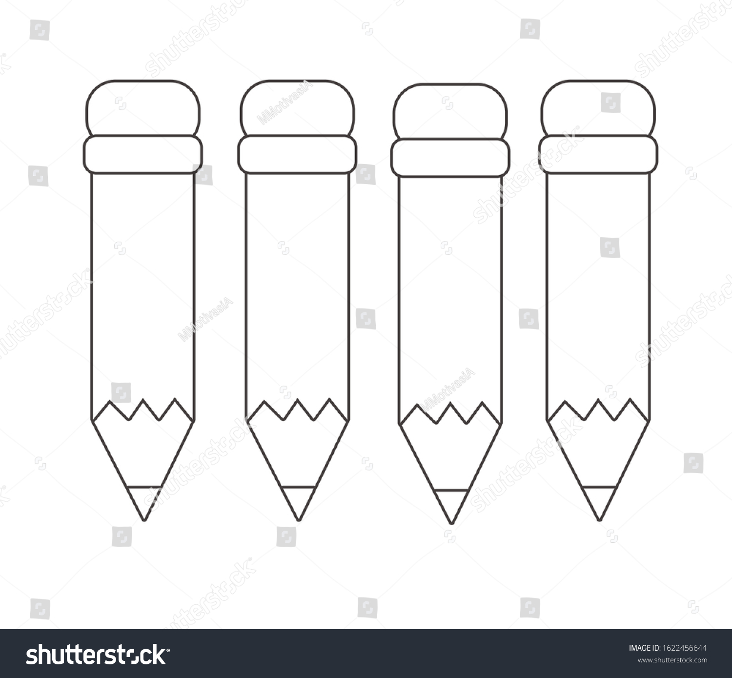 Four pencils illustration coloring sheet printable stock vector royalty free