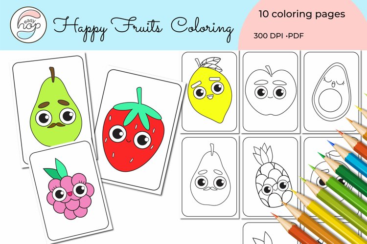 Happy fruits time pattern coloring pages printable