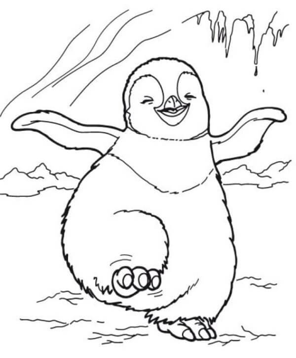 Penguin having fun with friends coloring page