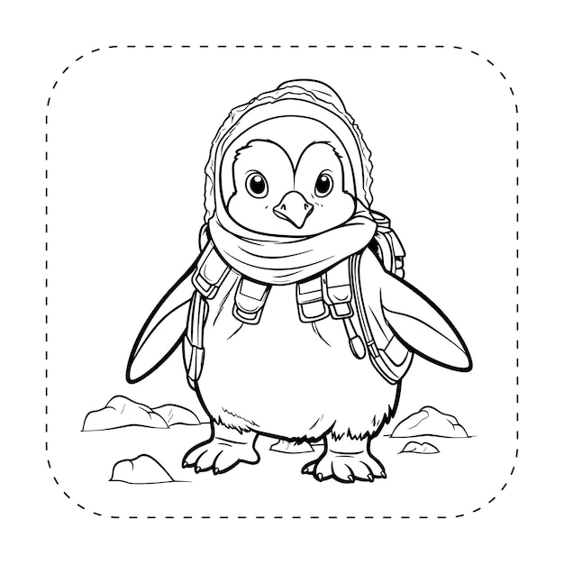 Premium vector joyful penguin splash on ice coloring book illustration