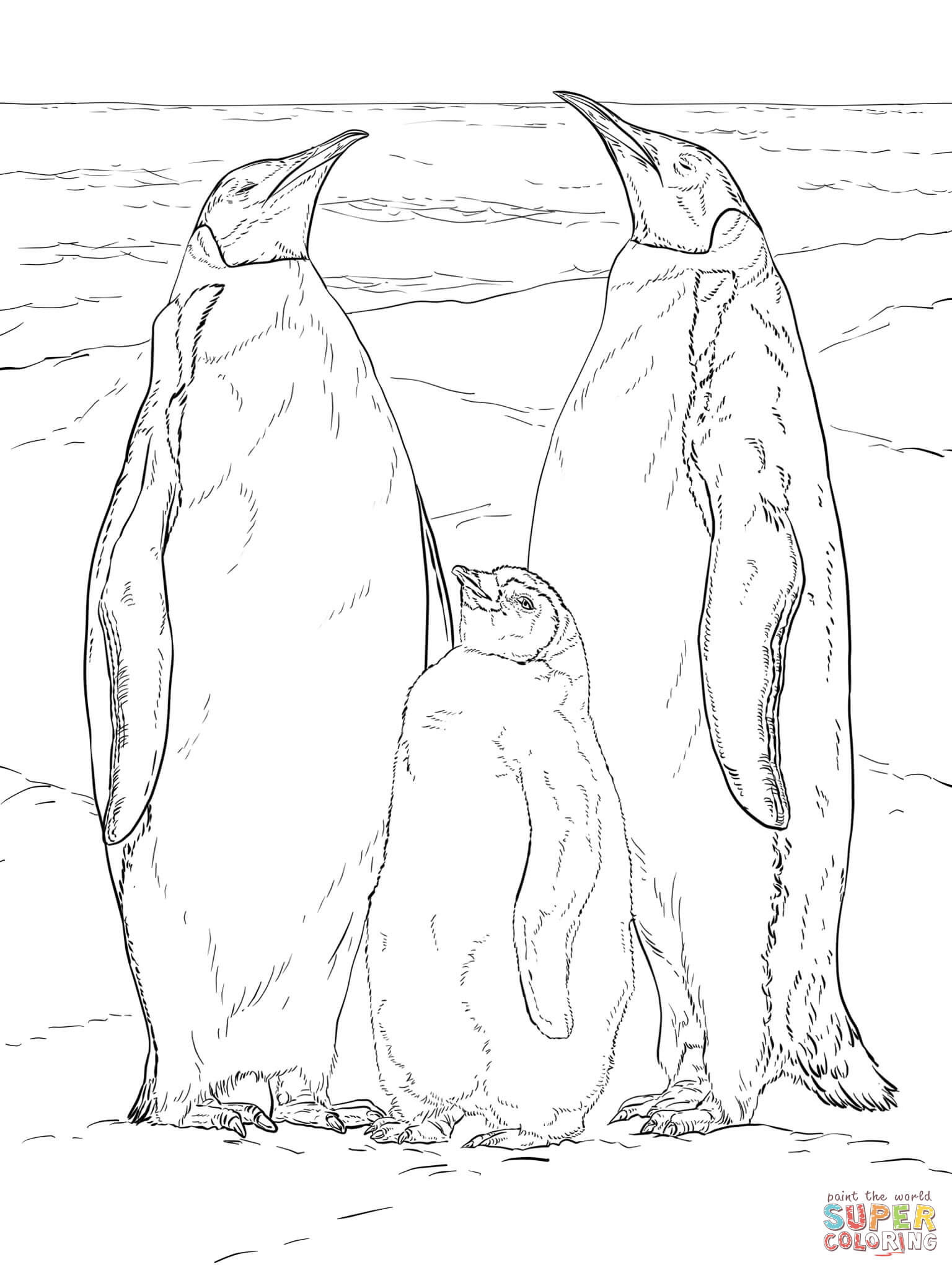 Emperor penguin family coloring page free printable coloring pages