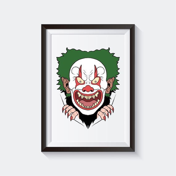 Printable clown tearing through picture digital download scary clown coloring page