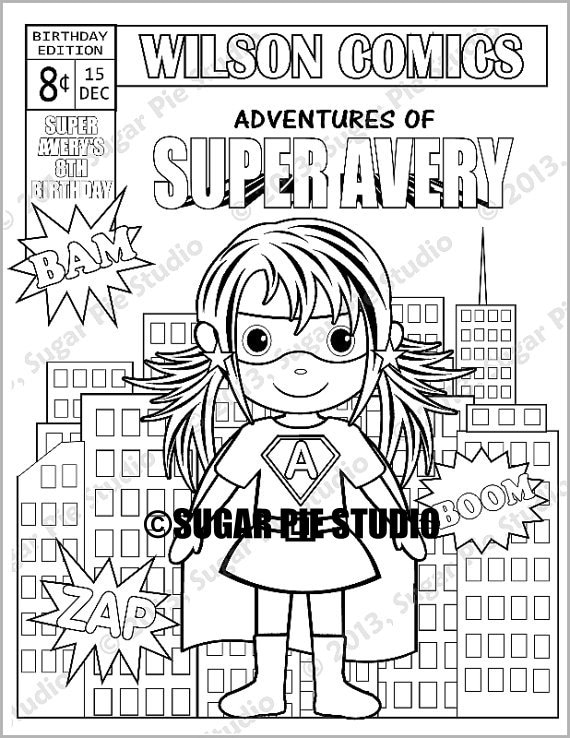 Personalized superhero coloring page birthday party favor colouring activity sheet personalized printable template