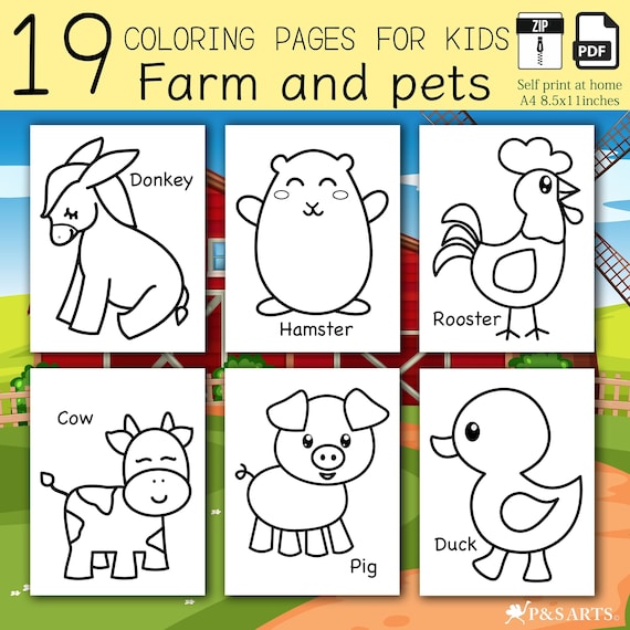 Farm and pets animals simple and jumbo printable coloring pages