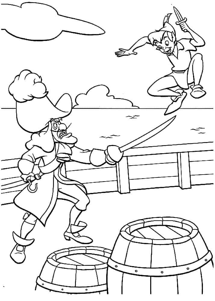 Captain hook and peter pan coloring page