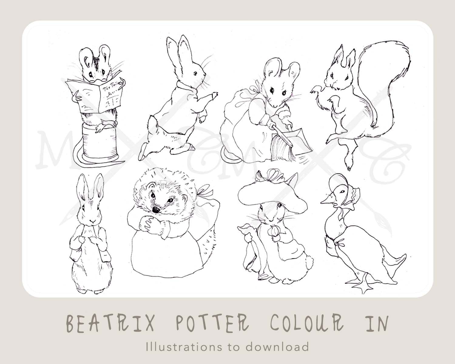 Beatrix potter colouring in sheet beatrix potter downloadable illustrations benjamin bunny peter rabbit clip art
