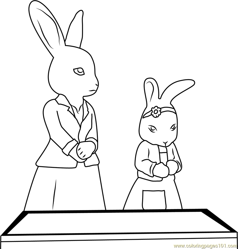 Peter rabbit and lily bobtail coloring page for kids