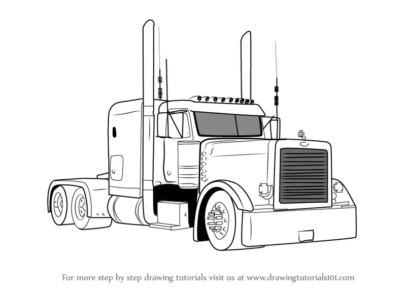 How to draw peterbilt truck trucks step by step