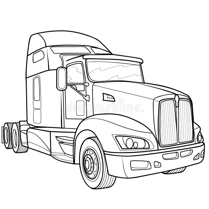 Sketch of a big truck coloring isolated object on a white background vector illustration stock vector