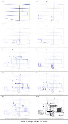 How to draw peterbilt truck printable step by step drawing sheet drawingtutorials peterbilt peterbilt truck coloring pages