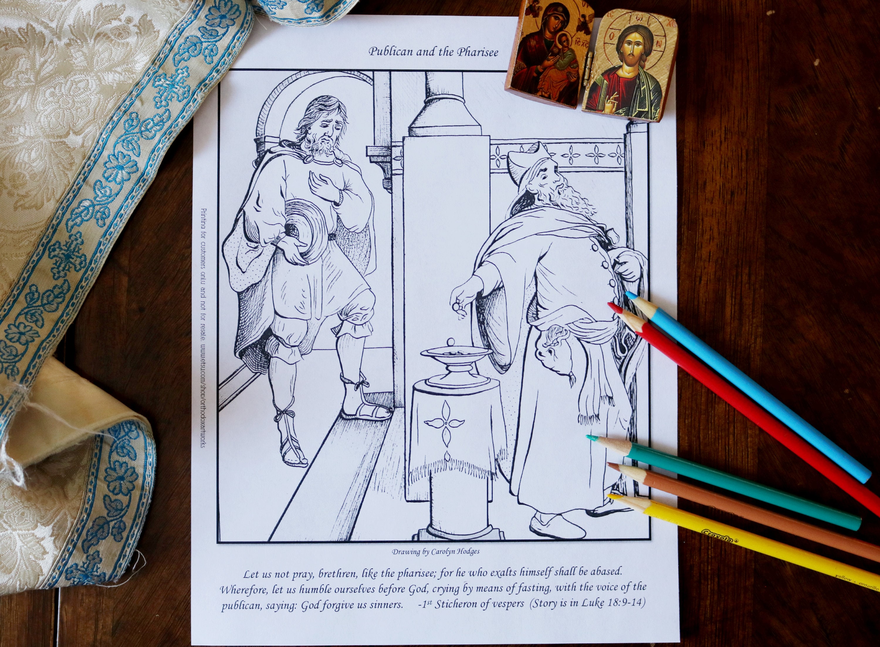 Publican and the pharisee pdf digital download coloring page orthodox artworks carolyn hodges catholic lenten triodion catechesis craft download now