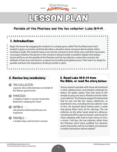 Bible parable the pharisee and the tax collector teaching resources